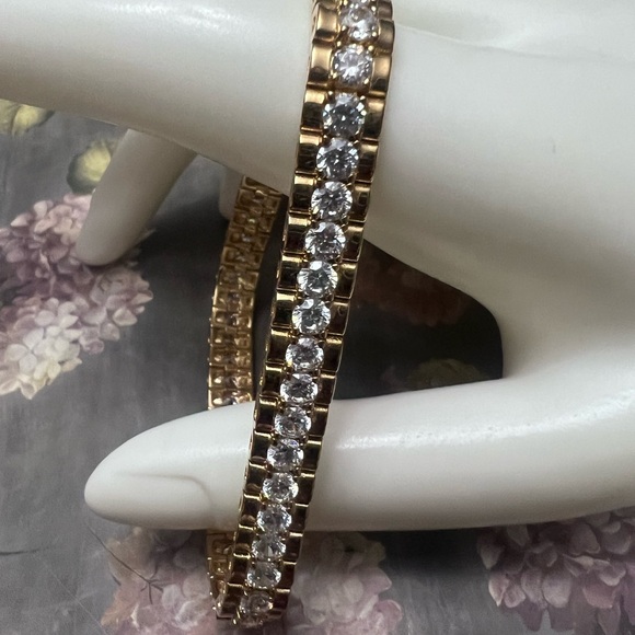 Bronze Italy 14kt gold plating Sterling Silver Bracelet with crystal stones. - Picture 2 of 6